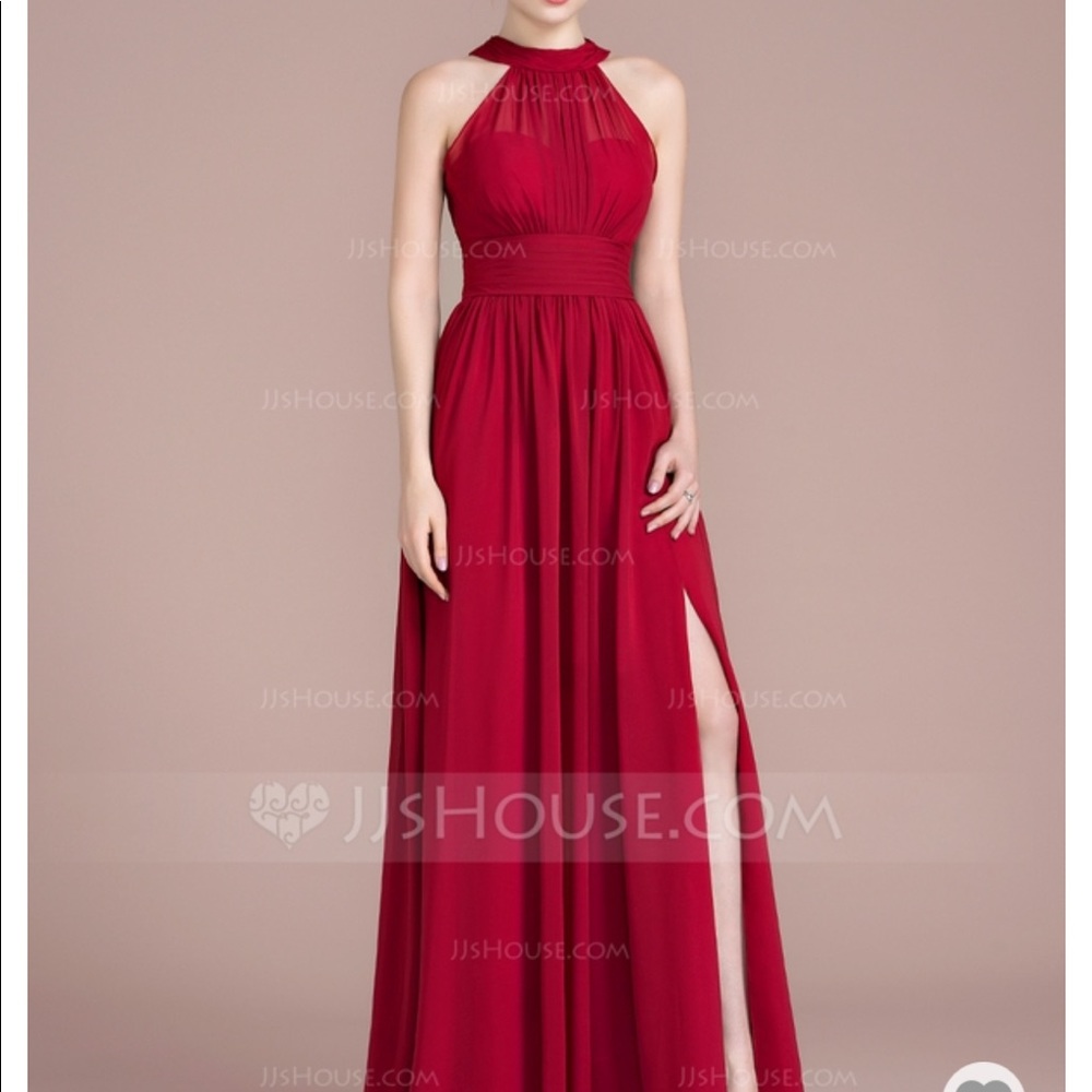 Burgundy Floor-length chiffon bridesmaid dress